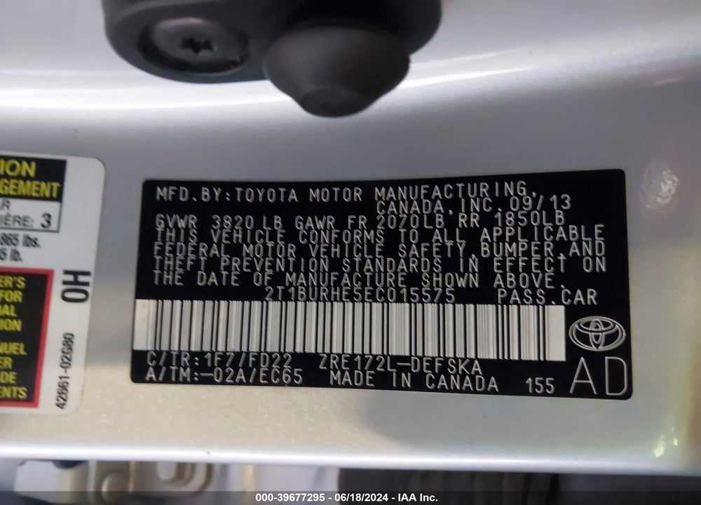 2014 TOYOTA COROLLA S PLUS VIN: 2T1BURHE5EC015575