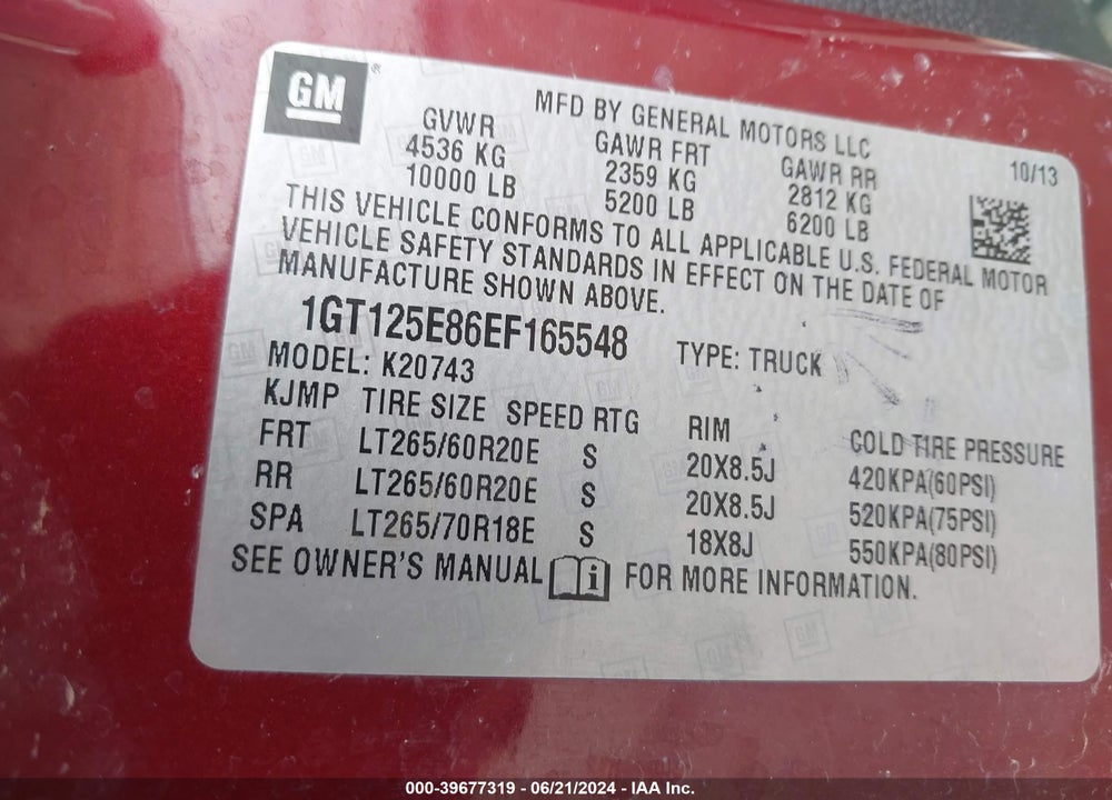 2014 GMC SIERRA 2500HD DENALI VIN: 1GT125E86EF165548