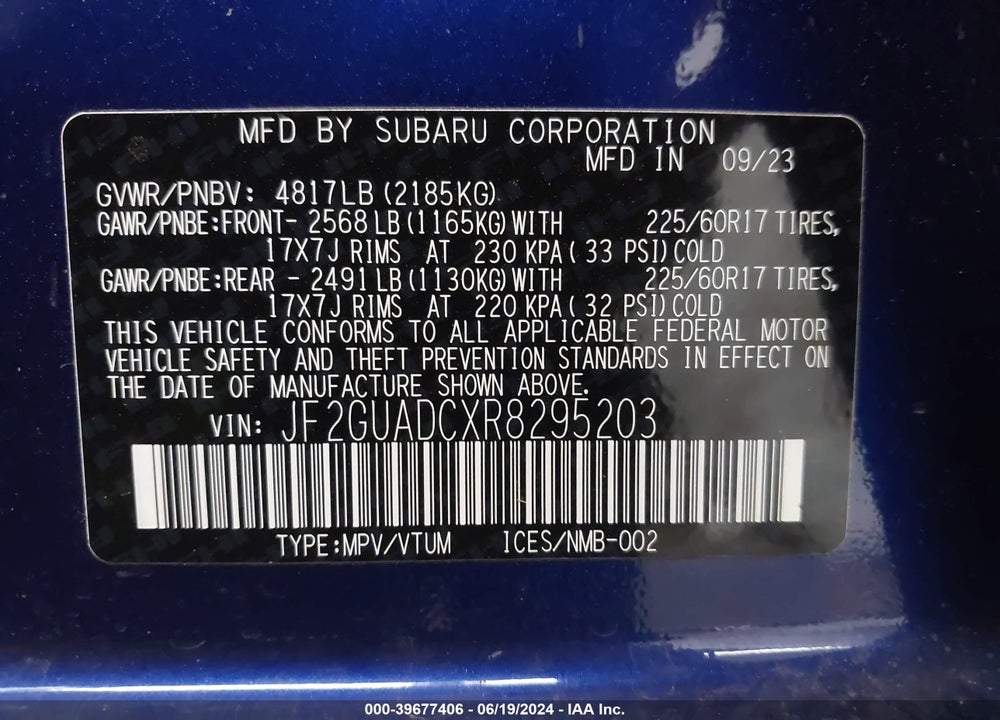 2024 SUBARU CROSSTREK PREMIUM VIN: JF2GUADCXR8295203