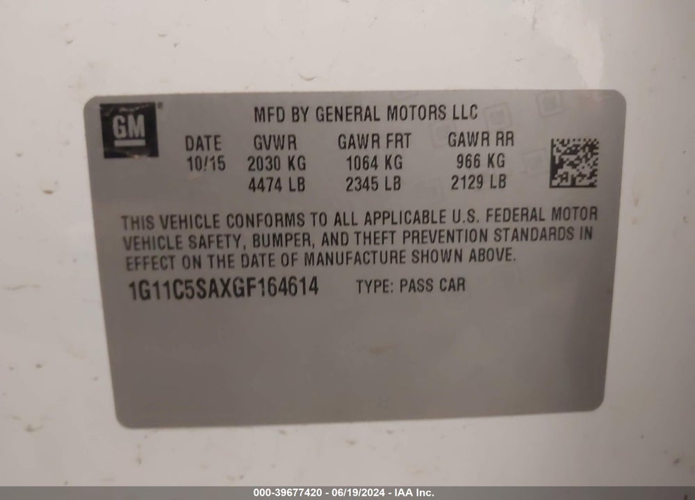 2016 CHEVROLET MALIBU LIMITED LT VIN: 1G11C5SAXGF164614