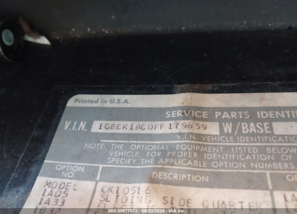 1985 CHEVROLET BLAZER K10 VIN: 1G8EK18C0FF179659