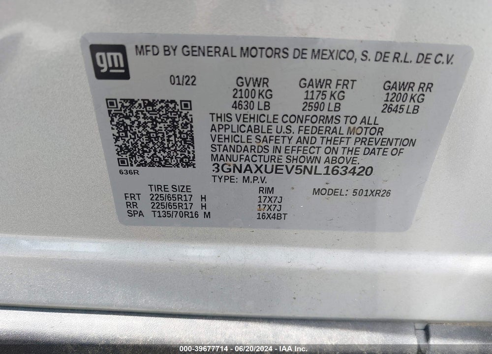2022 CHEVROLET EQUINOX AWD LT VIN: 3GNAXUEV5NL163420
