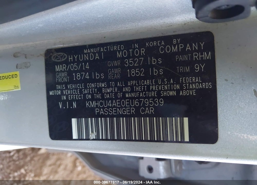 2014 HYUNDAI ACCENT GLS VIN: KMHCU4AE0EU679539