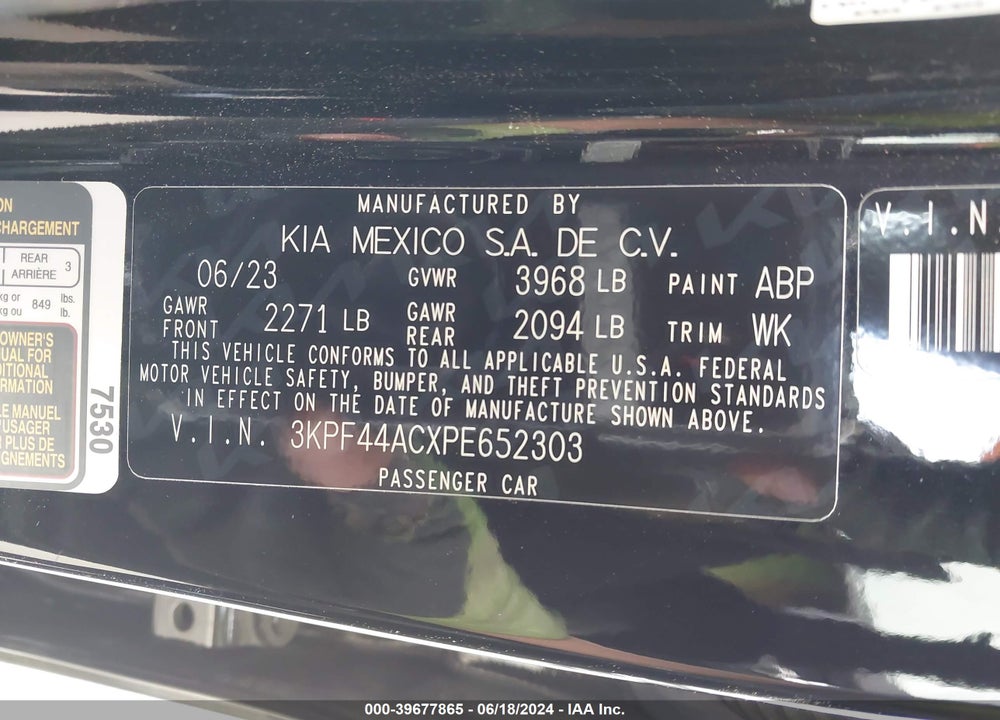 2023 KIA FORTE GT VIN: 3KPF44ACXPE652303