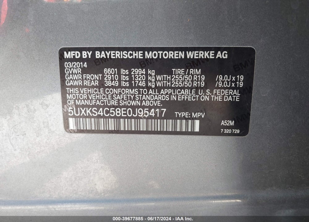 2014 BMW X5 XDRIVE35D VIN: 5UXKS4C58E0J95417