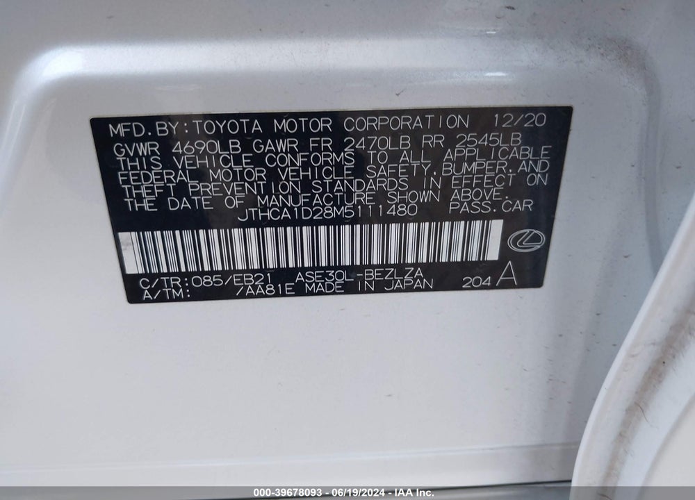 2021 LEXUS IS 300 VIN: JTHCA1D28M5111480