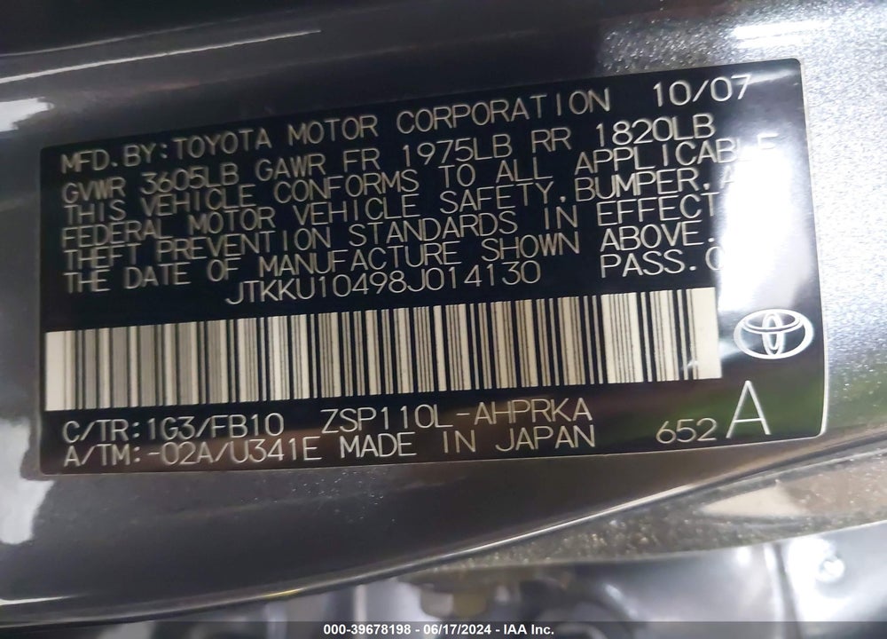 2008 SCION XD VIN: JTKKU10498J014130