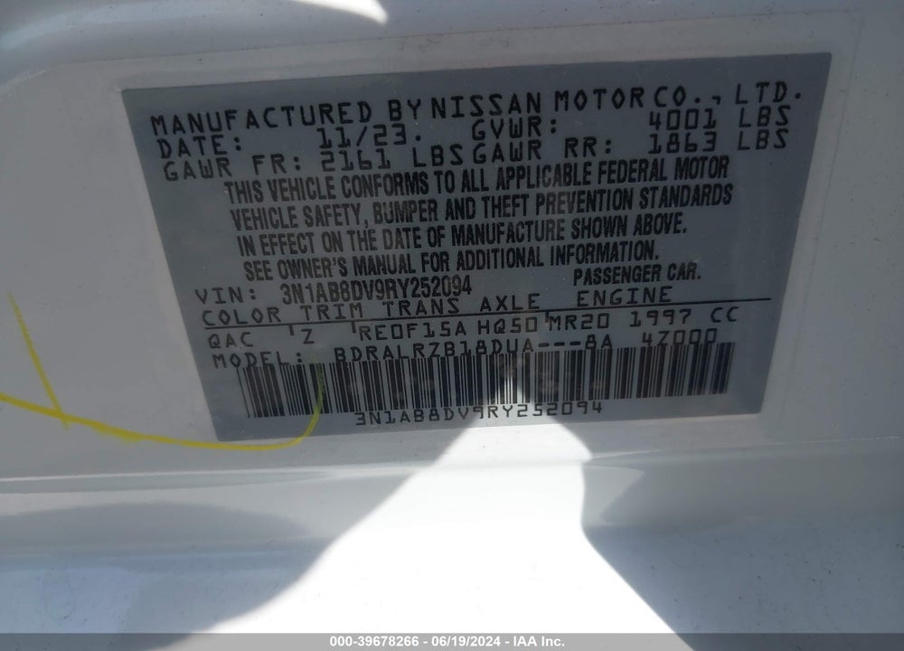 2024 NISSAN SENTRA SR XTRONIC CVT VIN: 3N1AB8DV9RY252094