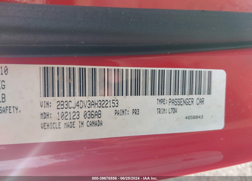 2010 DODGE CHALLENGER SE VIN: 2B3CJ4DV3AH322153