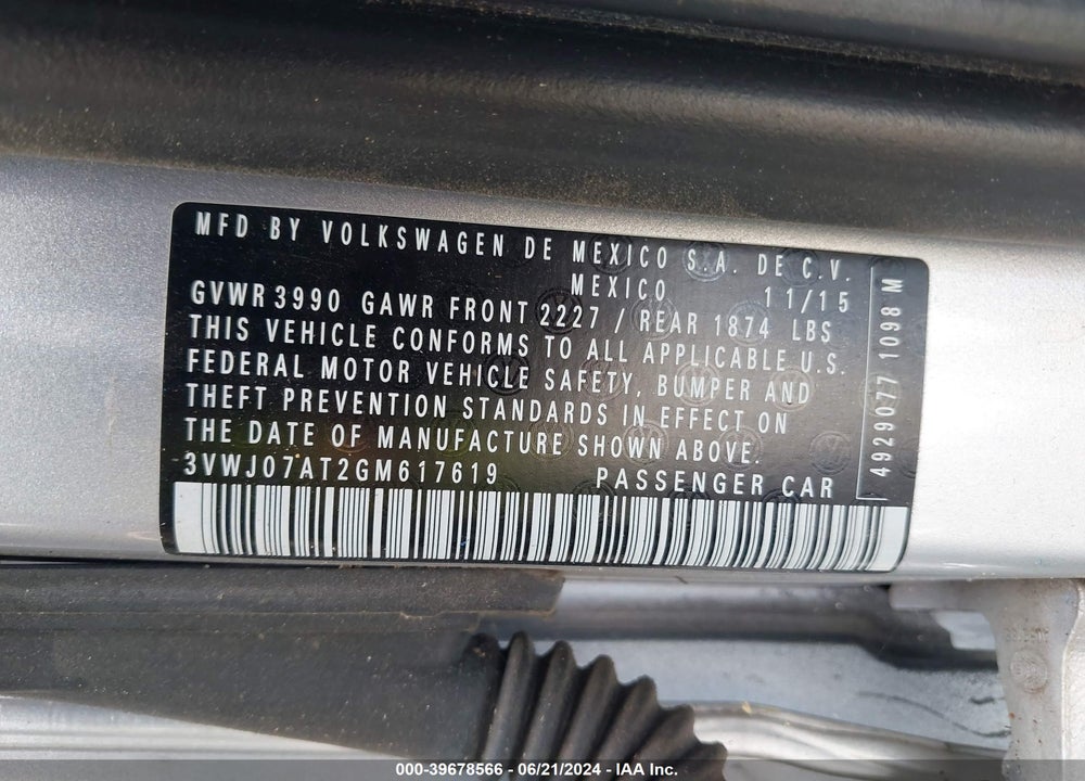 2016 VOLKSWAGEN BEETLE 1.8T SEL VIN: 3VWJ07AT2GM617619