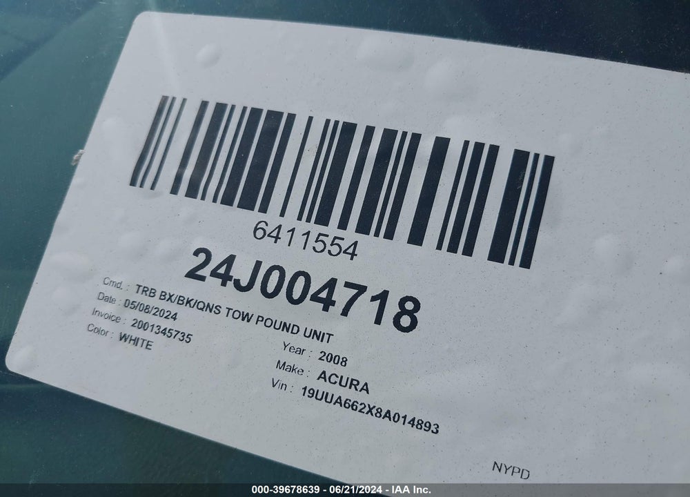 2008 ACURA TL 3.2 VIN: 19UUA662X8A014893