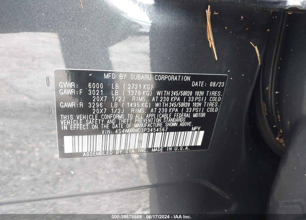 2023 SUBARU ASCENT TOURING 7-PASSENGER VIN: 4S4WMAWD3P3454567