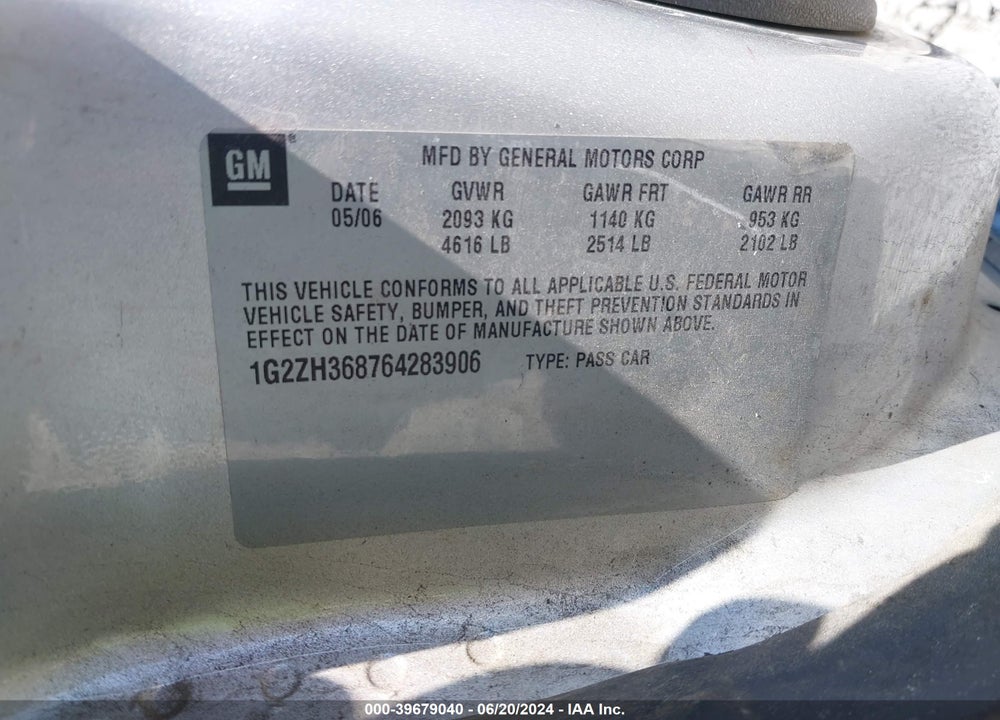 2006 PONTIAC G6 GT VIN: 1G2ZH368764283906