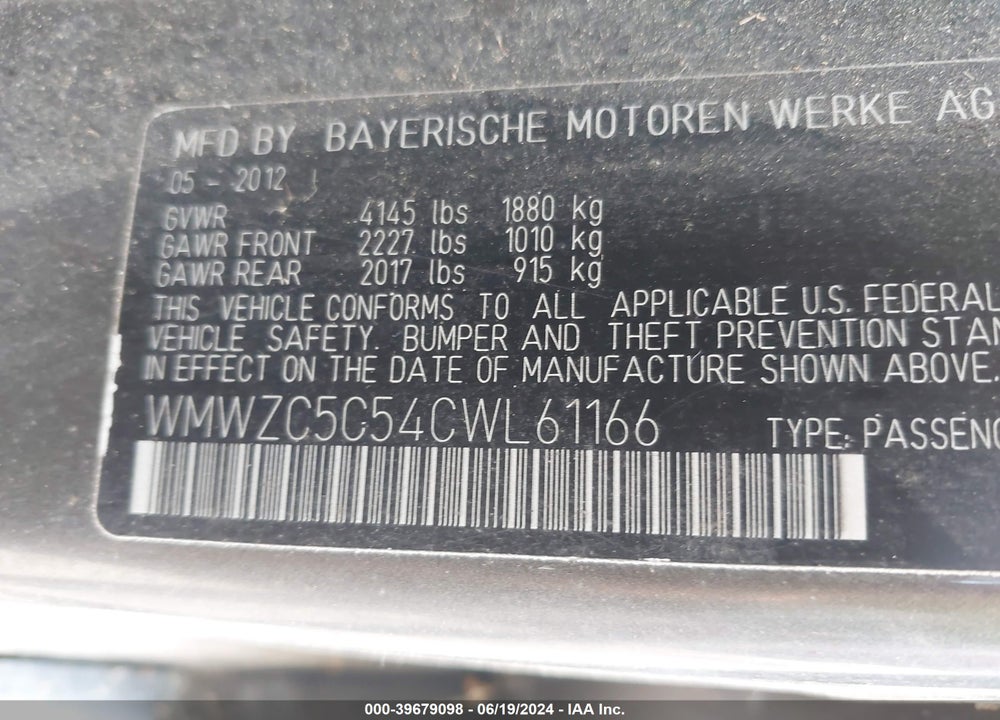 2012 MINI COOPER S COUNTRYMAN VIN: WMWZC5C54CWL61166