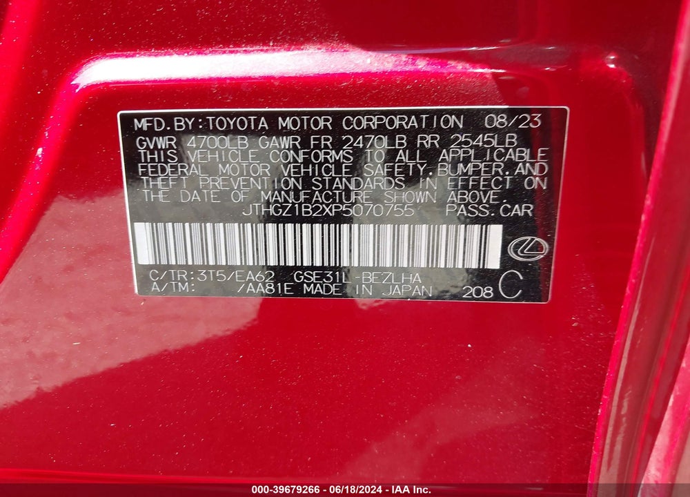 2023 LEXUS IS 350 F-SPORT VIN: JTHGZ1B2XP5070755