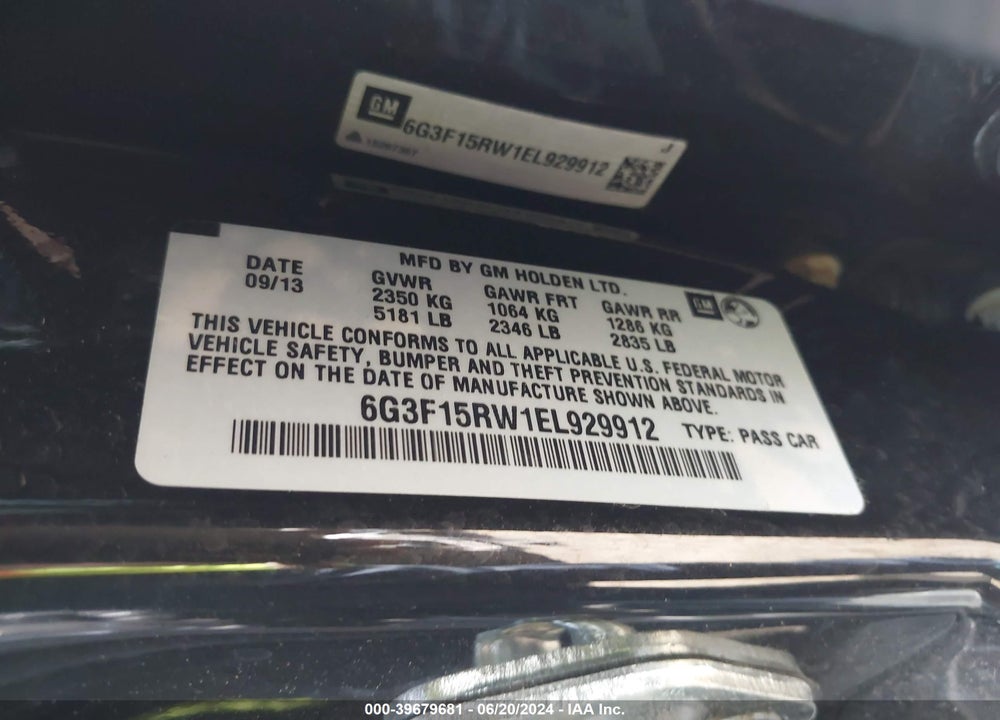 2014 CHEVROLET SS VIN: 6G3F15RW1EL929912