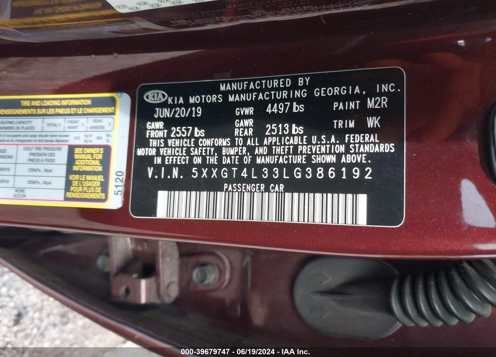 2020 KIA OPTIMA LX VIN: 5XXGT4L33LG386192