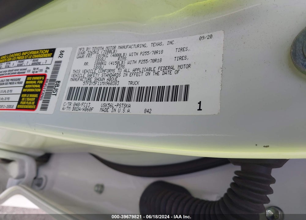 2021 TOYOTA TUNDRA SR5 VIN: 5TFDY5F11MX960383