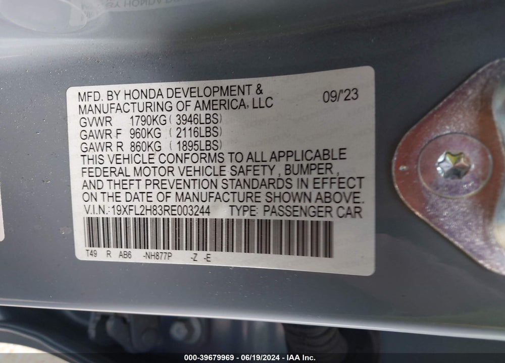 2024 HONDA CIVIC SPORT VIN: 19XFL2H83RE003244