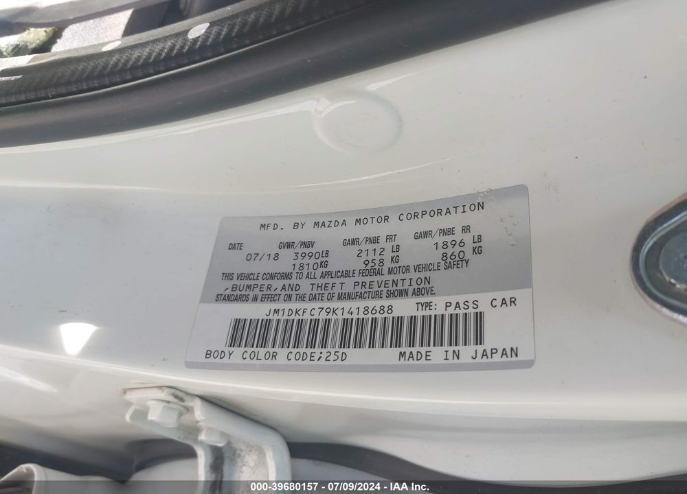 2019 MAZDA CX-3 TOURING VIN: JM1DKFC79K1418688