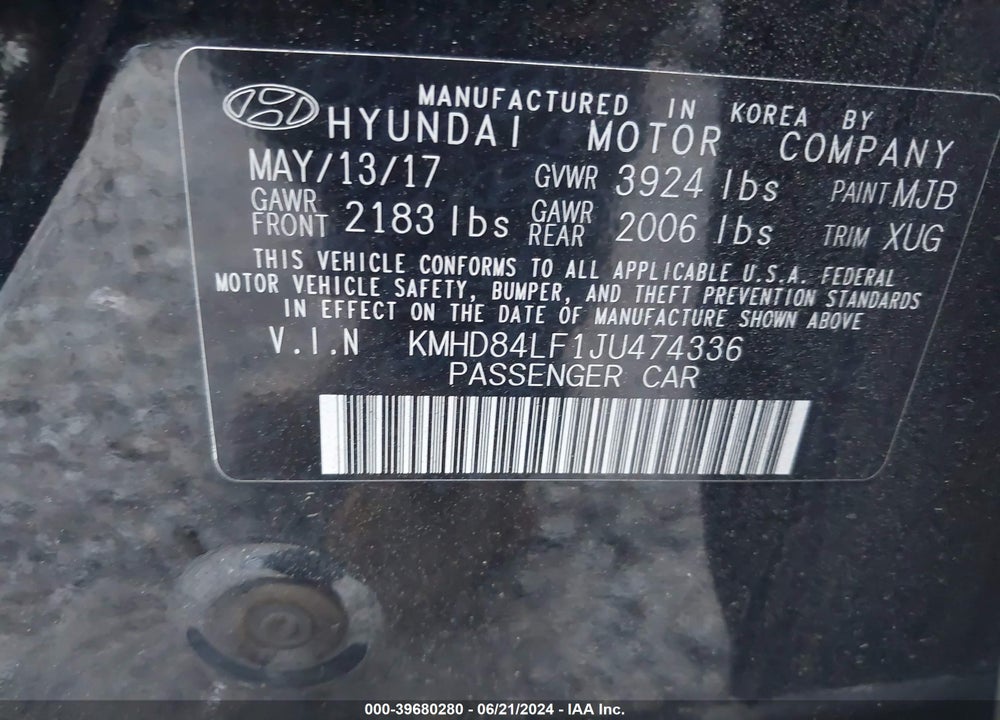 2018 HYUNDAI ELANTRA SEL VIN: KMHD84LF1JU474336