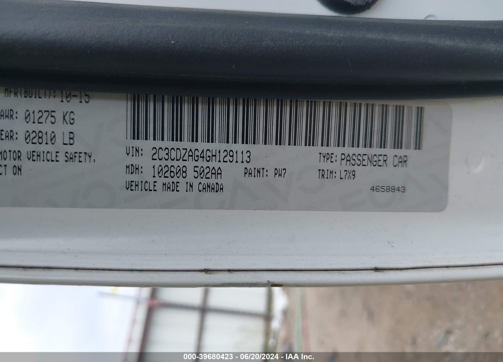 2016 DODGE CHALLENGER SXT VIN: 2C3CDZAG4GH129113