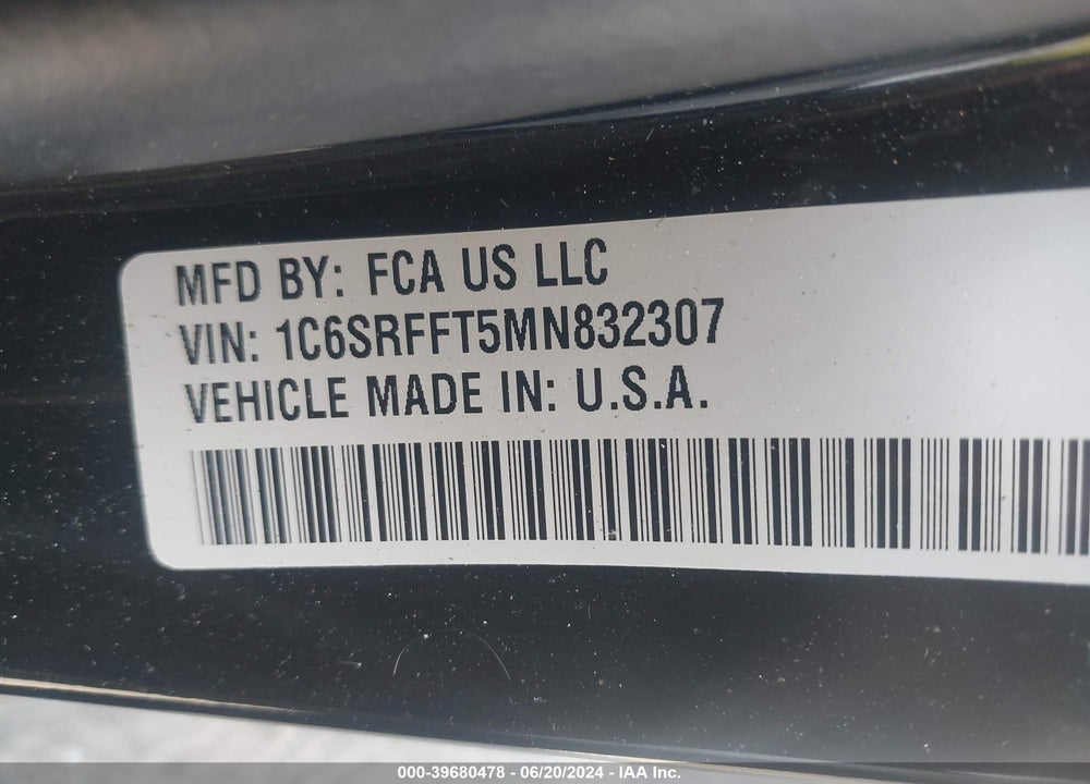 2021 RAM 1500 BIG HORN 4X4 5'7 BOX VIN: 1C6SRFFT5MN832307