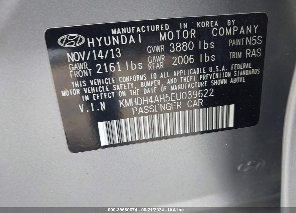 2014 HYUNDAI ELANTRA SPORT VIN: KMHDH4AH5EU039622