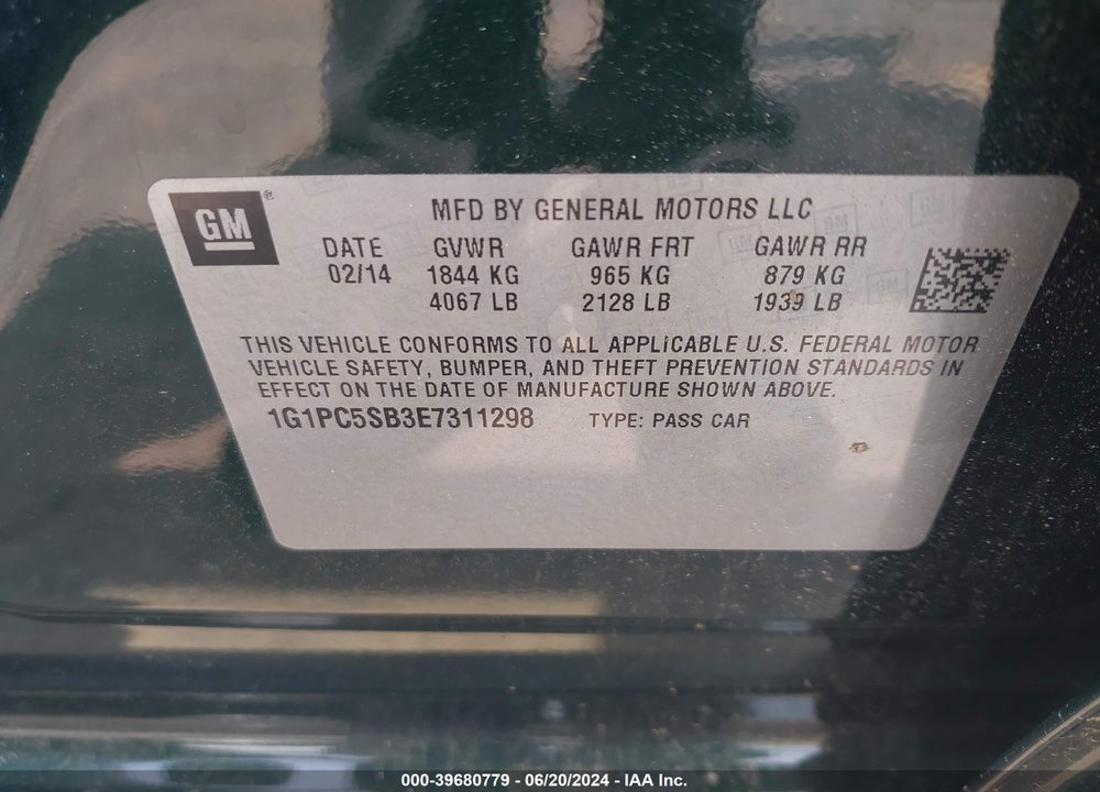 2014 CHEVROLET CRUZE VIN: 1G1PC5SB3E7311298