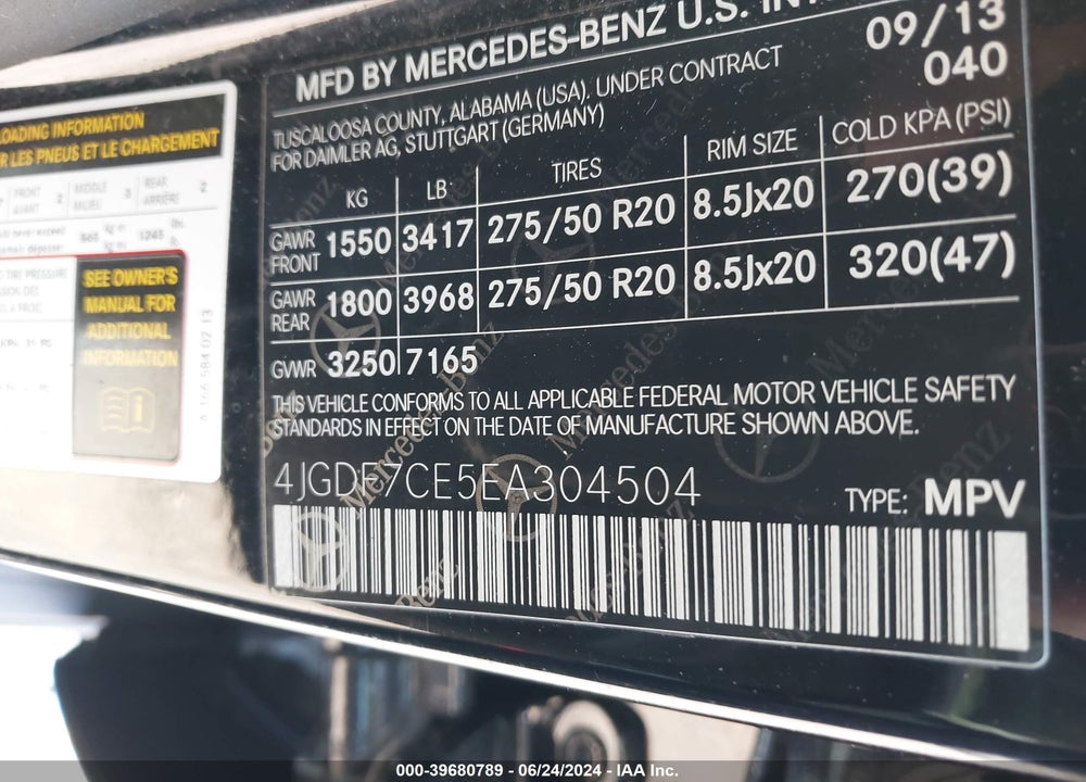 2014 MERCEDES-BENZ GL 450 4MATIC VIN: 4JGDF7CE5EA304504