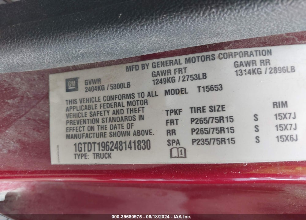 2004 GMC CANYON SLE VIN: 1GTDT196248141830