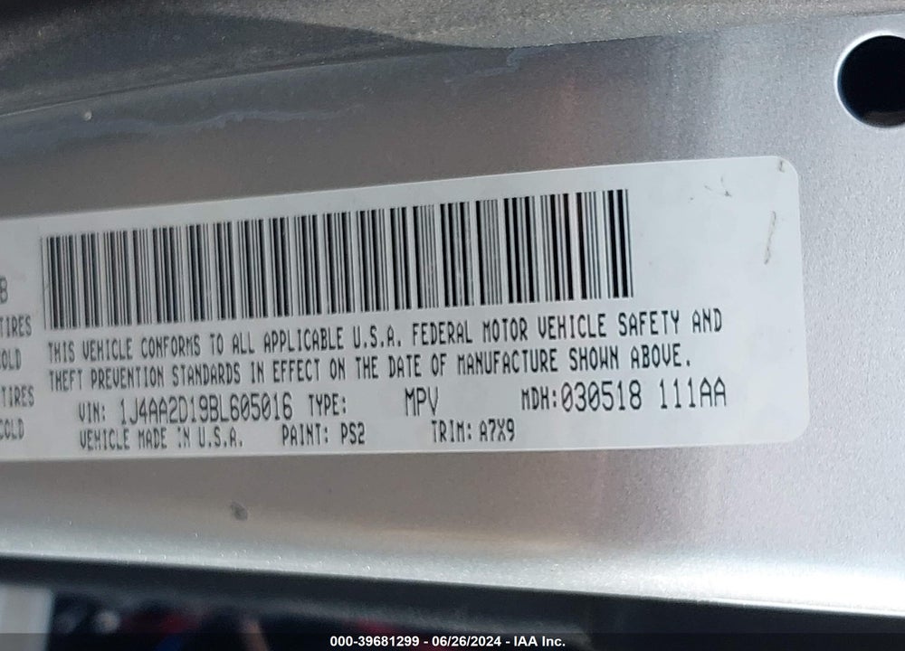 2011 JEEP WRANGLER SPORT VIN: 1J4AA2D19BL605016