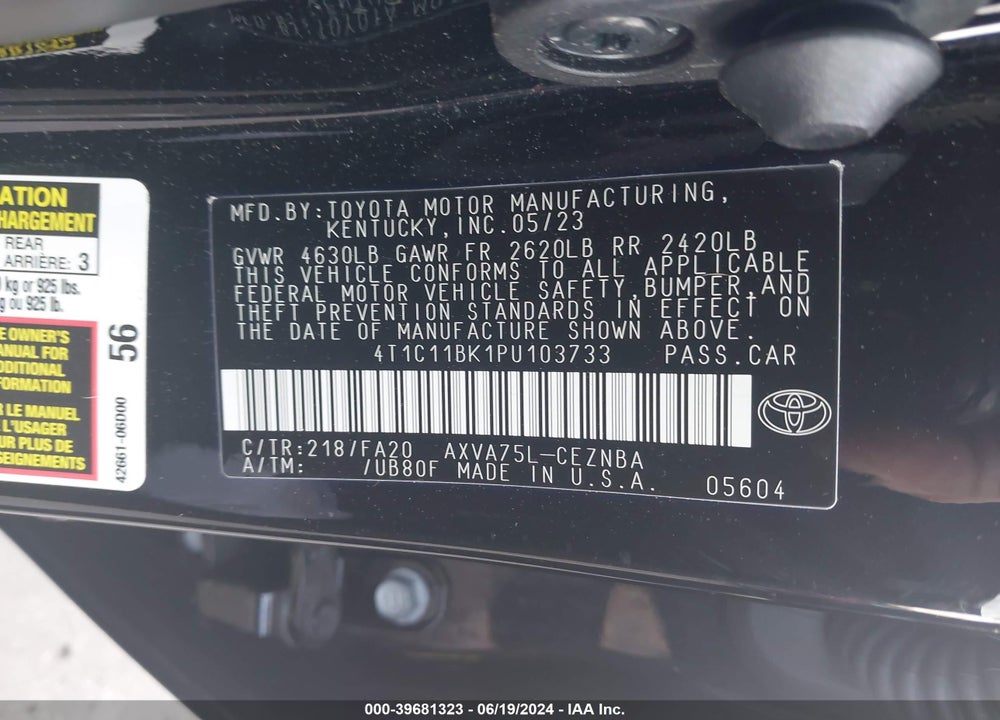 2023 TOYOTA CAMRY LE VIN: 4T1C11BK1PU103733