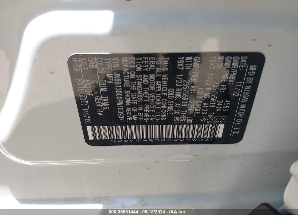 2023 NISSAN ROGUE PLATINUM FWD VIN: JN8BT3DC0PW103937