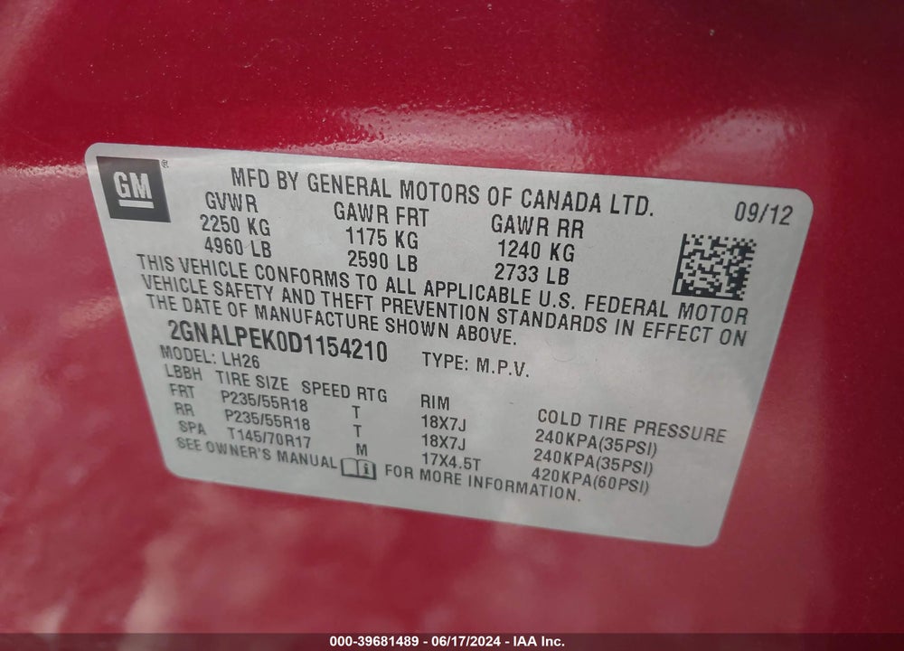 2013 CHEVROLET EQUINOX LT VIN: 2GNALPEK0D1154210