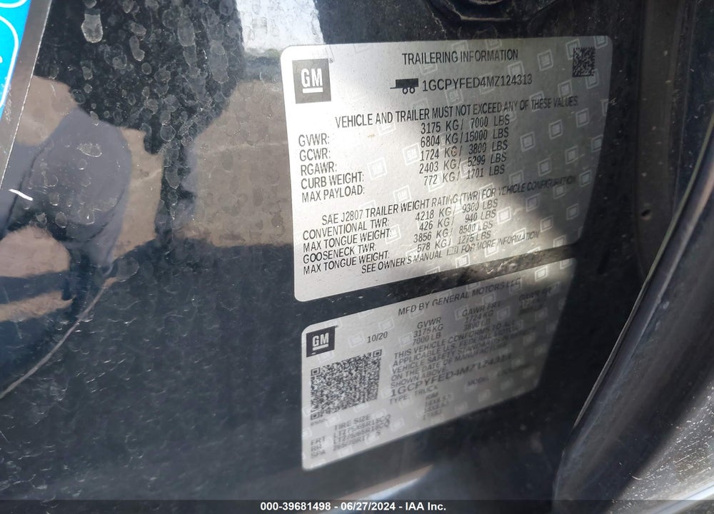 2021 CHEVROLET SILVERADO 1500 4WD SHORT BED LT TRAIL BOSS VIN: 1GCPYFED4MZ124313