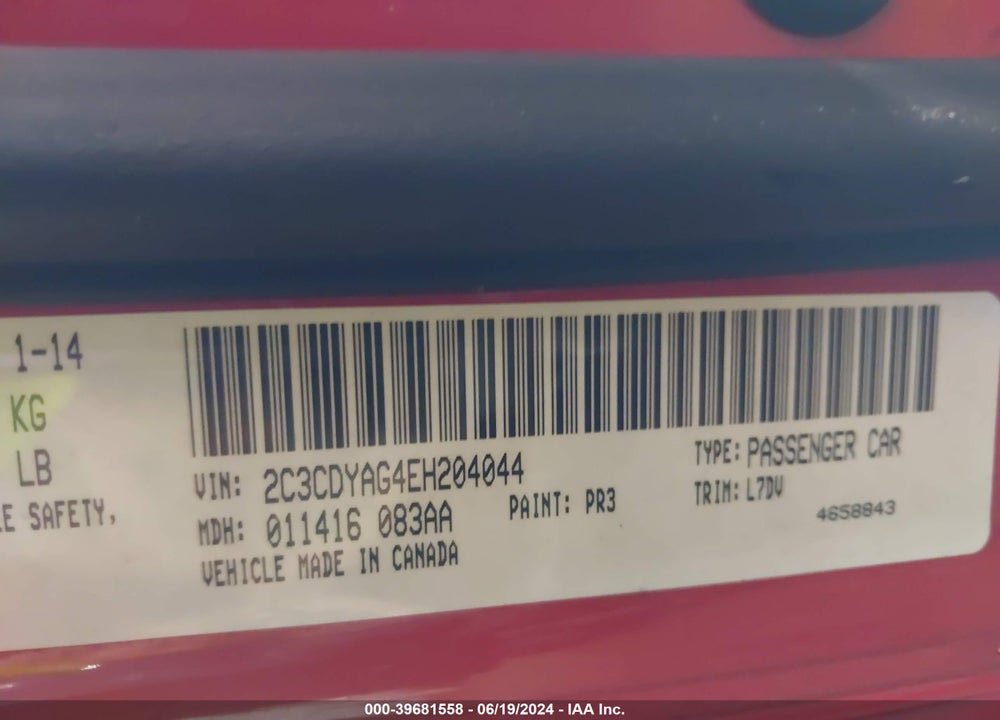 2014 DODGE CHALLENGER SXT VIN: 2C3CDYAG4EH204044