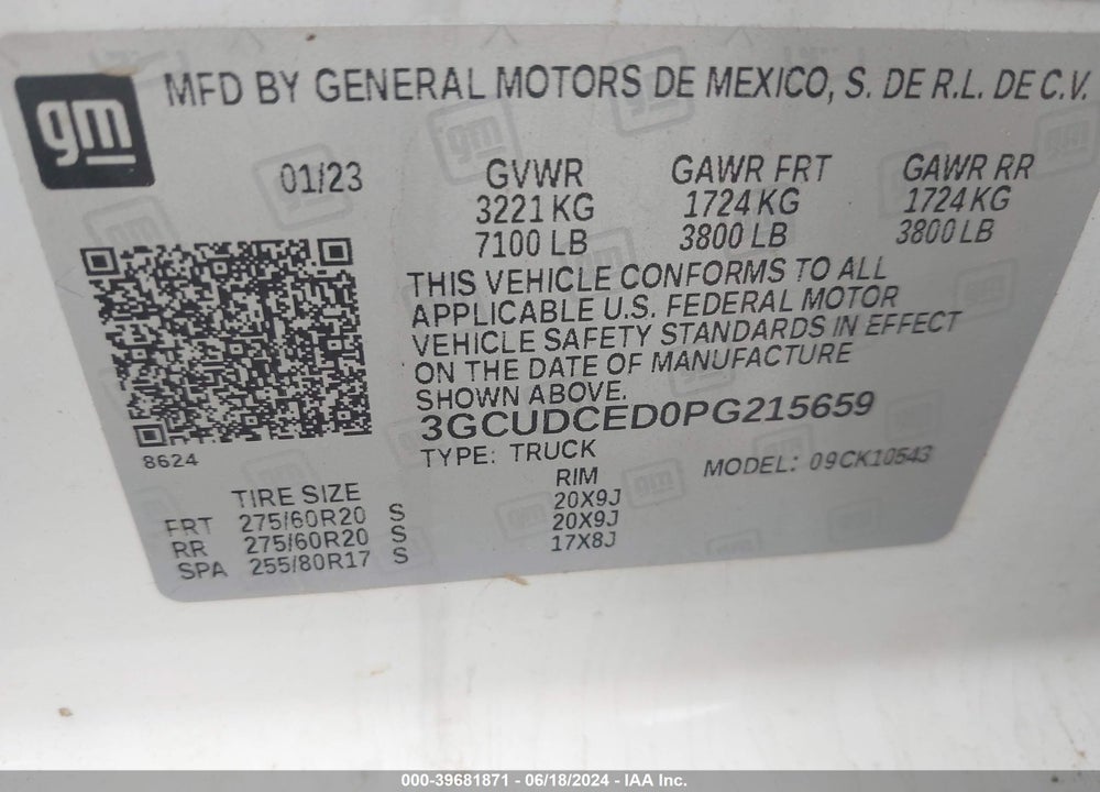 2023 CHEVROLET SILVERADO 1500 4WD SHORT BED CUSTOM TRAIL BOSS VIN: 3GCUDCED0PG215659