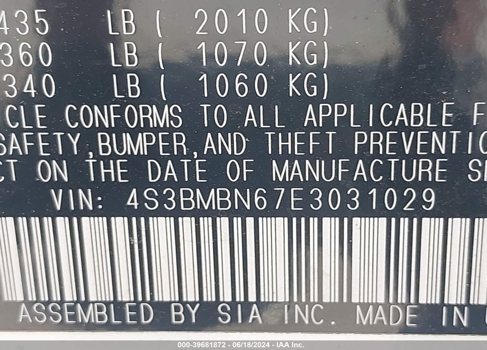 2014 SUBARU LEGACY 2.5I LIMITED VIN: 4S3BMBN67E3031029