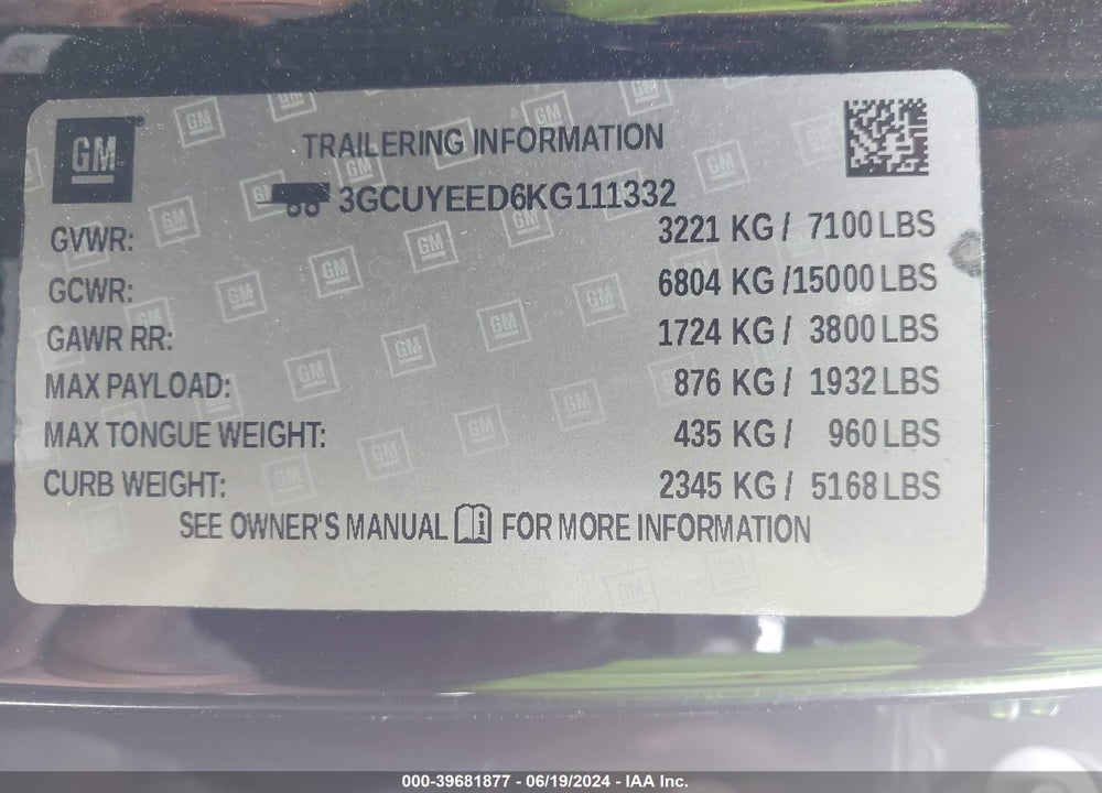 2019 CHEVROLET SILVERADO 1500 RST VIN: 3GCUYEED6KG111332