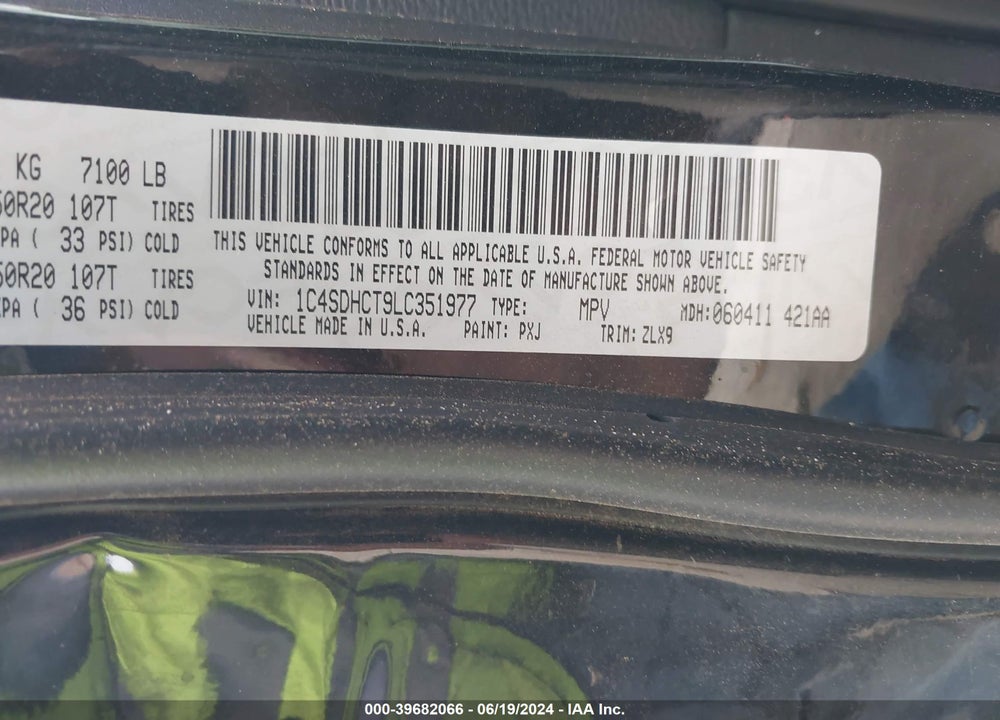 2020 DODGE DURANGO R/T RWD VIN: 1C4SDHCT9LC351977
