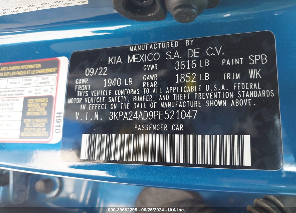 2023 KIA RIO VIN: 3KPA24AD9PE521047