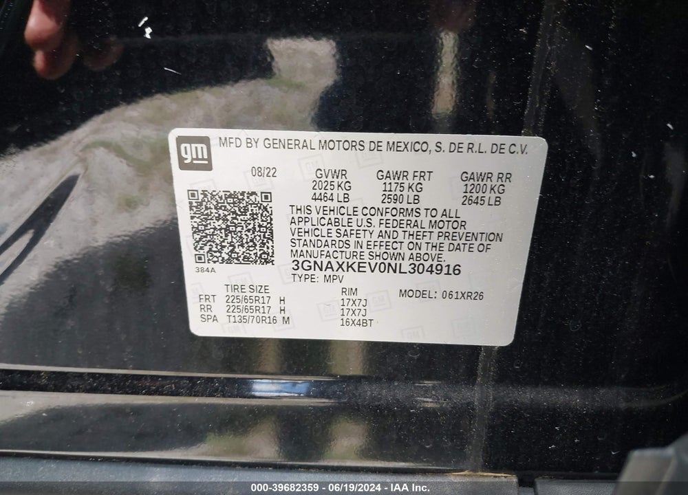 2022 CHEVROLET EQUINOX FWD LT VIN: 3GNAXKEV0NL304916