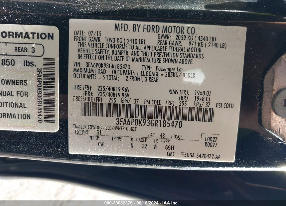 2016 FORD FUSION TITANIUM VIN: 3FA6P0K93GR185470