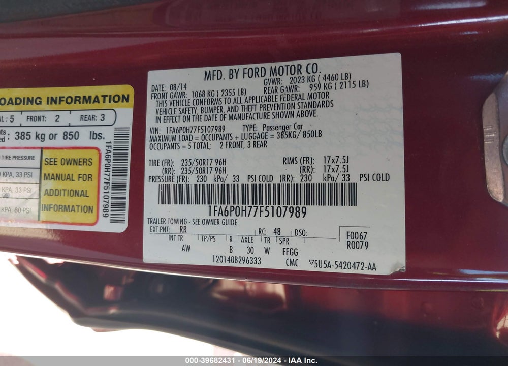 2015 FORD FUSION SE VIN: 1FA6P0H77F5107989