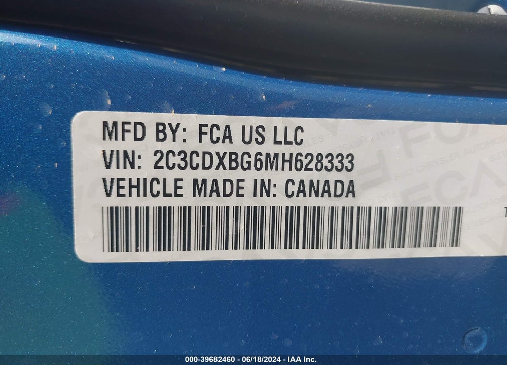 2021 DODGE CHARGER SXT RWD VIN: 2C3CDXBG6MH628333