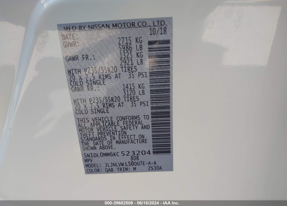 2019 INFINITI QX60 LUXE VIN: 5N1DL0MM6KC523204
