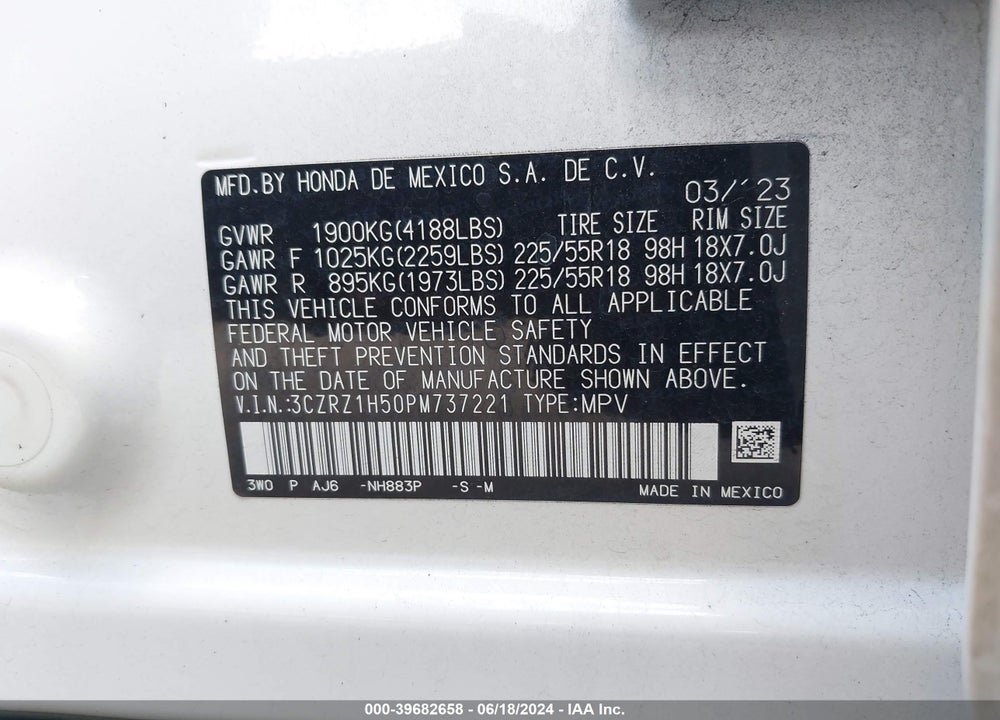 2023 HONDA HR-V 2WD SPORT VIN: 3CZRZ1H50PM737221