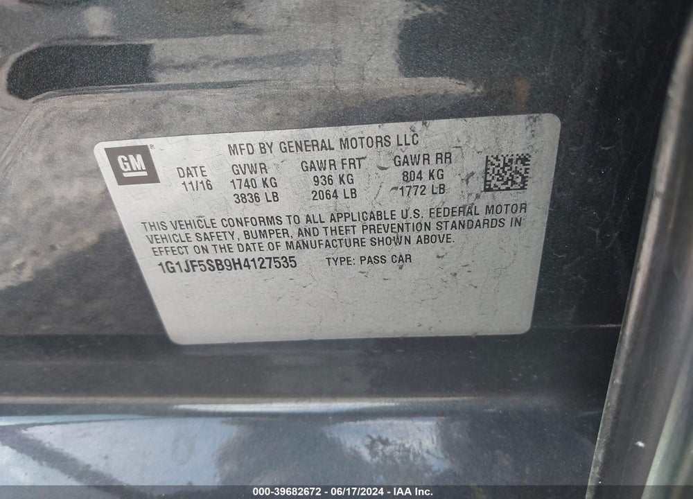 2017 CHEVROLET SONIC PREMIER AUTO VIN: 1G1JF5SB9H4127535
