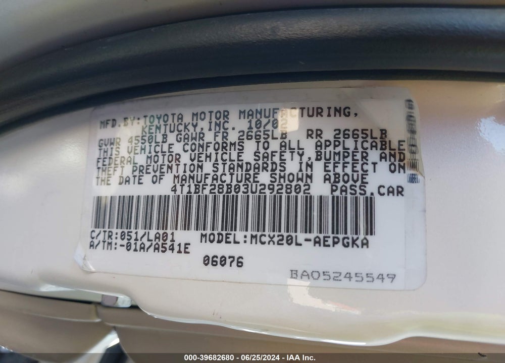 2003 TOYOTA AVALON XLS VIN: 4T1BF28B03U292802